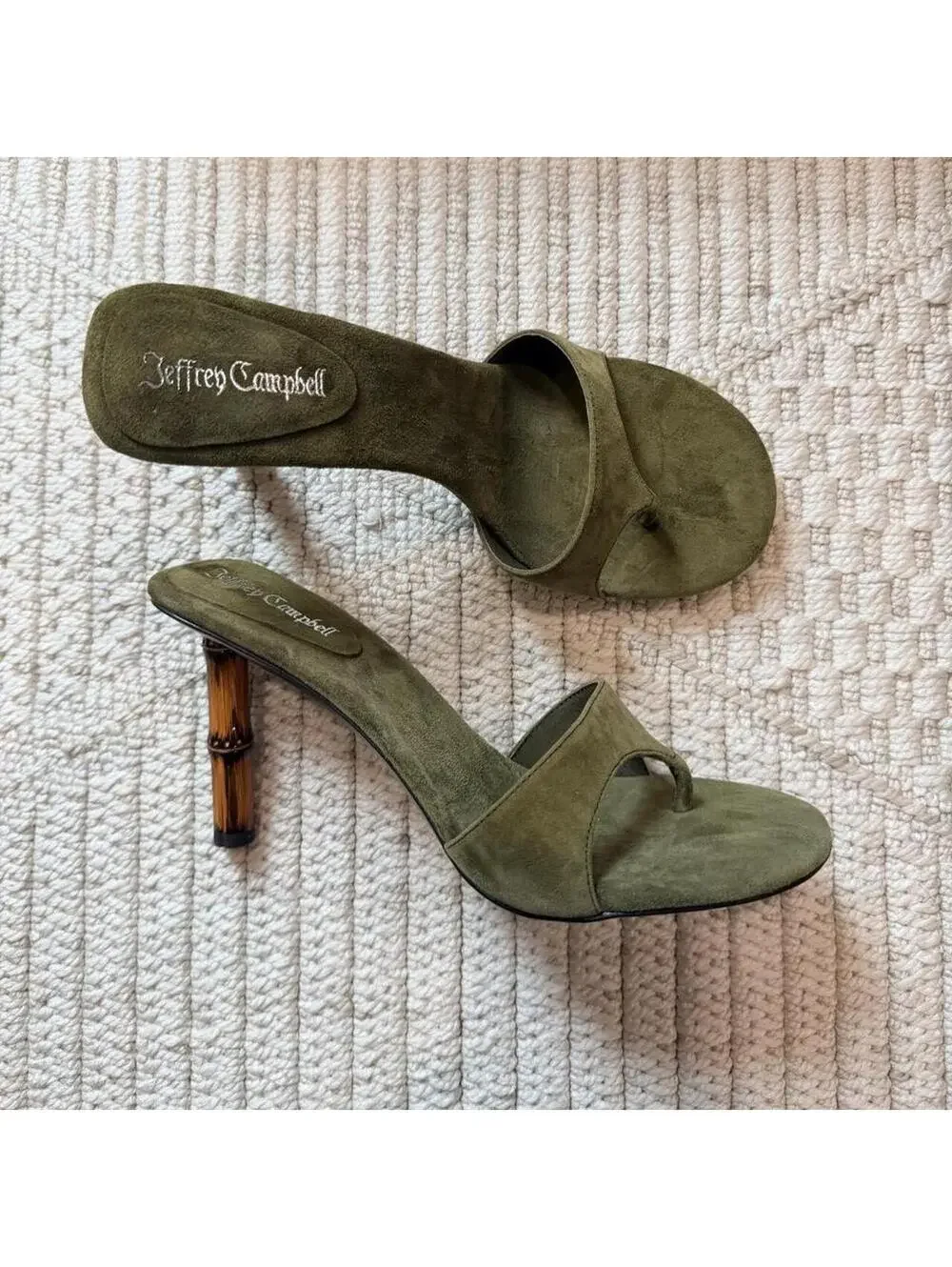 SOLD Jeffrey Campbell Linette Suede Bamboo Heel Thong Sandals - Picture 1 of 6